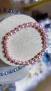 Pink pearl glass crystal titanium steel bracelet for men Item Picture